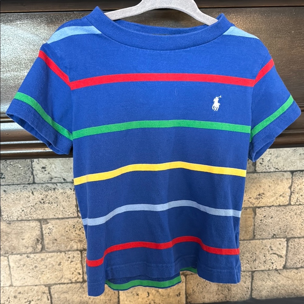 Ralph Lauren Kids' Blue Tee with Colorful Stripes
